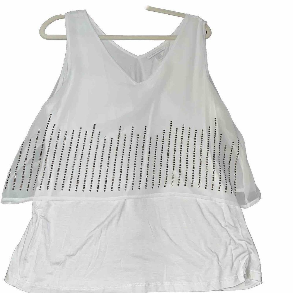 New York & Company LagenLook Tank Sleeveless Blouse Size M White Studs Layered